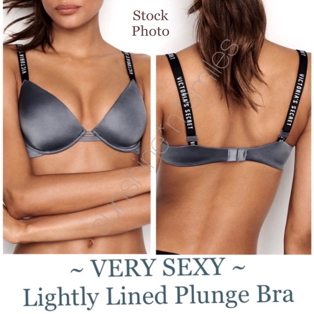 Victoria’s Secret VERY SEXY Lightly Lined Plunge Bra LOGO Strap PEWTER GRAY 32C
